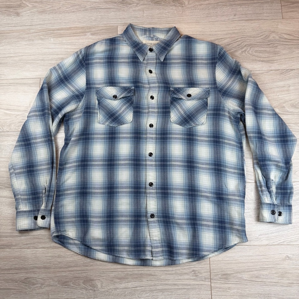 Vintage Denim & Supply Ralph Lauren Mens Plaid Flannel Shirt Blue White XL
